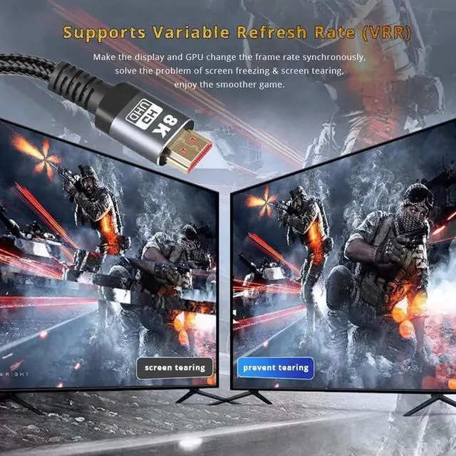 Alt view image 7 of 7 - 8K HDMI Cable 2.1 48Gbps 10FT/3M,High Speed HDMI Braided Cord-4K@120Hz 8K@60Hz, DTS:X, HDCP 2.2 & 2.3, HDR 10 Compatible with Dolby Vision Apple TV 4K Roku Sony LG Samsung Xbox PS4 PS5