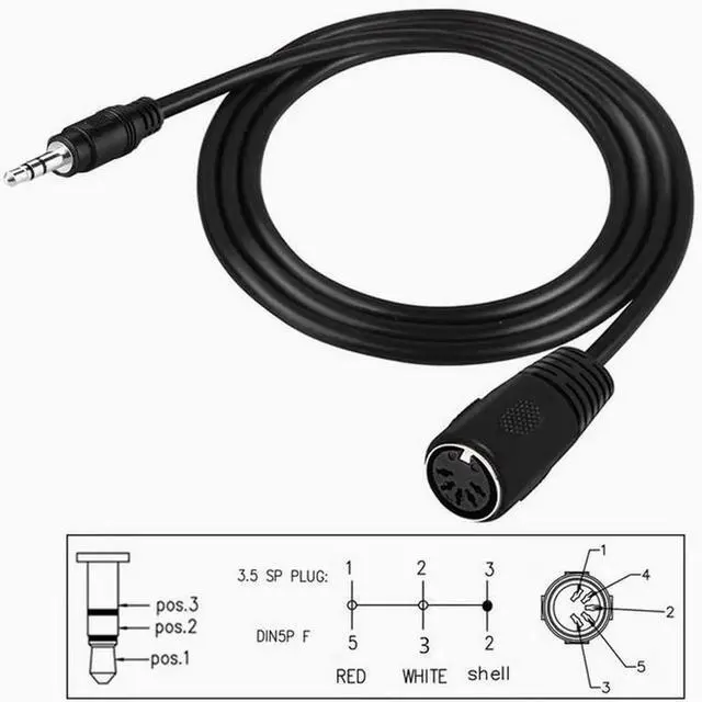 Main image of MIDI to TRS 3.5mm rotary DIN 5P female audio plug to MIDI audio adapter straight head Black 1m