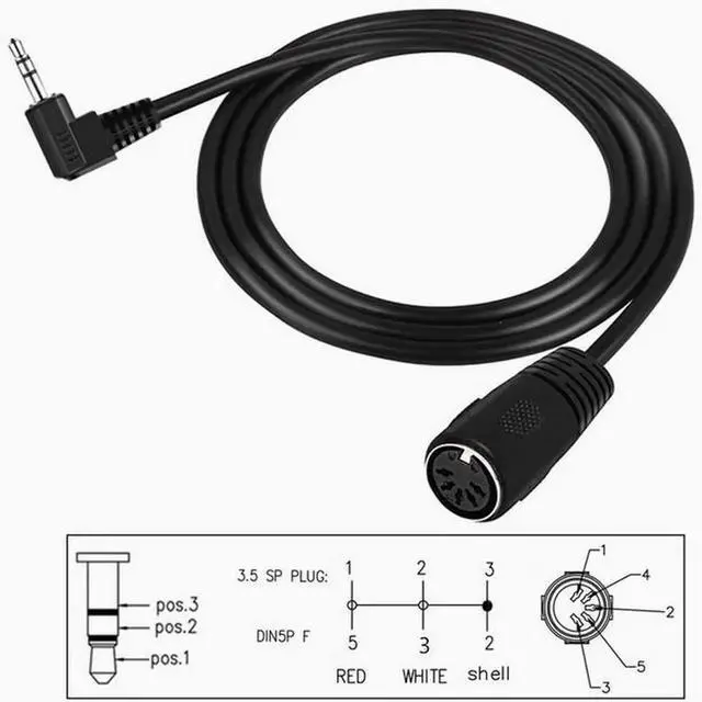 Main image of MIDI to TRS 3.5mm rotary DIN 5P female audio plug to MIDI audio adapter elbow Black 1m