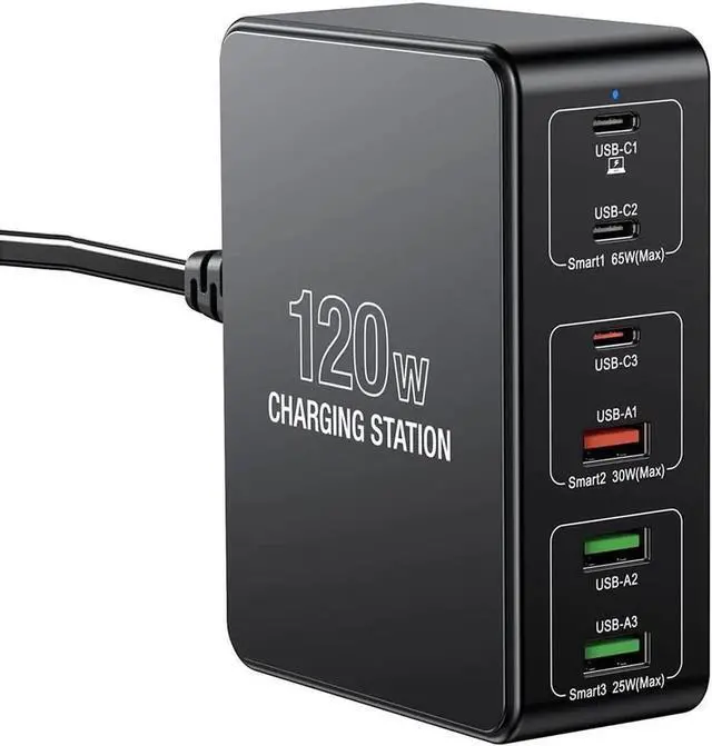Main image of 120W USB C Charging Station, Multiport USB Charging Station, Multi USB Charger Station, 6 Ports USB Charging Station for Multiple Devices, USB Charging Hub Compatible with MacBook, Laptop, Smartphones