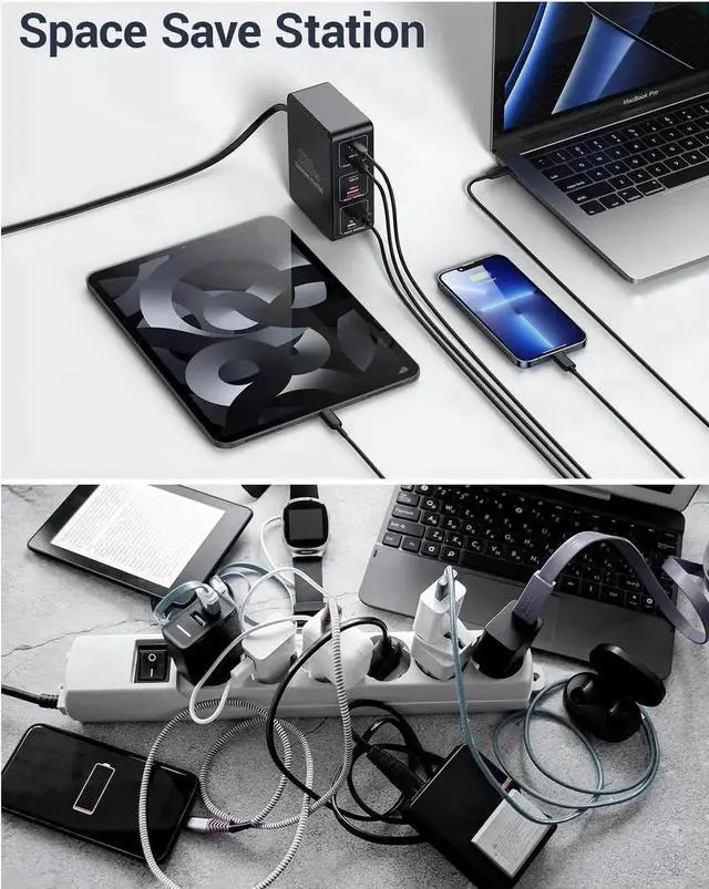 Alt view image 3 of 7 - 120W USB C Charging Station, Multiport USB Charging Station, Multi USB Charger Station, 6 Ports USB Charging Station for Multiple Devices, USB Charging Hub Compatible with MacBook, Laptop, Smartphones