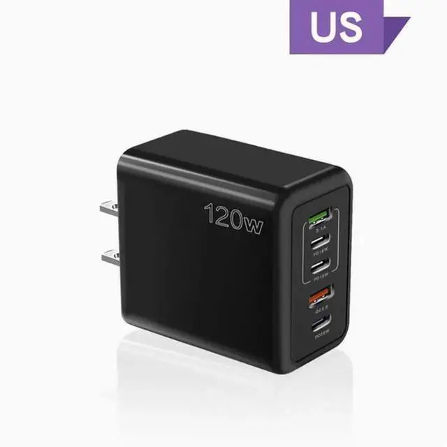 Main image of 120W mobile phone charger for iphone15 Apple 14/16 charging head fast charging PD25W fast charging 3type-c interface 2USB Black