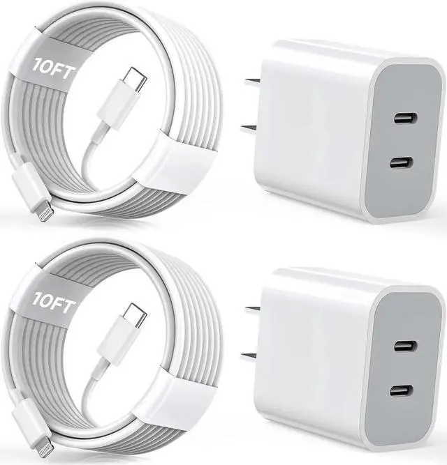 Alt view image 2 of 7 - iPhone Charger [Apple Certified] 2Pack PD Dual USB C Charger Block Fast Charging Wall Charger Plug with 10FT Long Rapid Type C - Lightning Cable Apple Charger for iPhone 14/13/12/11 Pro/XS/XR/SE iPad