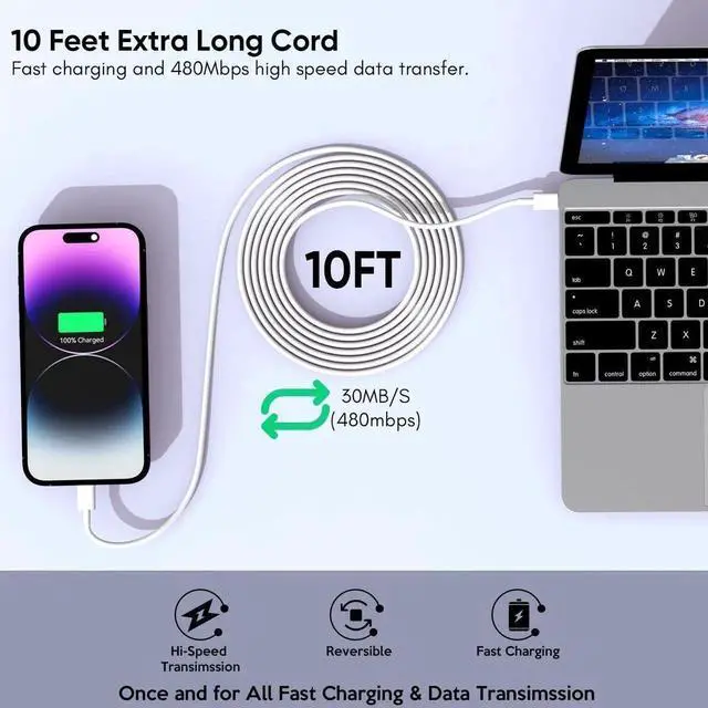 Alt view image 7 of 7 - iPhone Charger [Apple Certified] 2Pack PD Dual USB C Charger Block Fast Charging Wall Charger Plug with 10FT Long Rapid Type C - Lightning Cable Apple Charger for iPhone 14/13/12/11 Pro/XS/XR/SE iPad