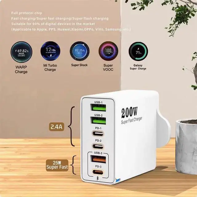 Alt view image 3 of 4 - 200W charger 3USB Multi-interface type-c mobile phone 120W charger Super Quick charge 65W