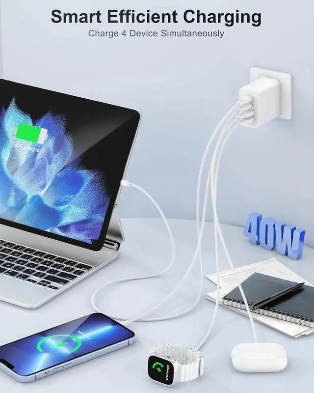 Alt view image 5 of 7 - USB C Charger Block 40W 4-Port USB-C Wall Charger Fast Charging Dual Port USBC Power Adapter+Double USB Wall Plug Multiport Brick Type C Block for iPhone 15 14 13 12 11 Pro Max XS XR iPad