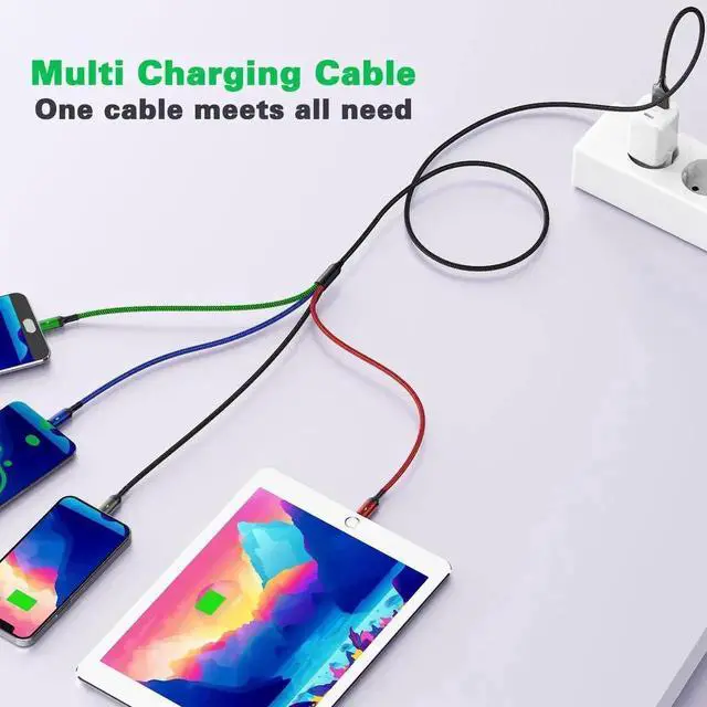 Alt view image 6 of 7 - Multi Charging Cable [10ft 2Pack] Fast Multi Charger Cable Braided 4 in 1 Multiple USB Cable Universal Charging Cord with IP/Type C/Micro USB Port for Cell Phones/IP//Ps/LG/Tablets/More