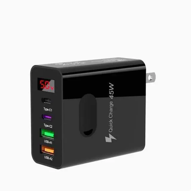 Main image of 45W2usb Dual type Fast charge mobile phone charger Dual type Fast charge 4 interface PD with on-screen digital display Black