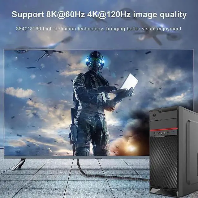 Alt view image 4 of 7 - 8K DisplayPort to HDMI Cable 6.6ft,Uni-Directional DP 1.4 to HDMI 2.1 Cable (32.4Gbps, 8K@30Hz, 4K@120Hz), Compatible for Lenovo ASUS Dell HP Insignia Samsung