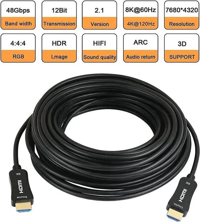 Alt view image 4 of 7 - 8K Fiber Optic HDMI 2.1 Cable 16FT/5M,8K60hz 4K120hz 4K144hz HDCP 2.3 2.2 48Gbps Ultra High Speed Compatible with Apple-TV Dolby Vision Atmos PS5 PS4, Xbox, RTX 3080 3090