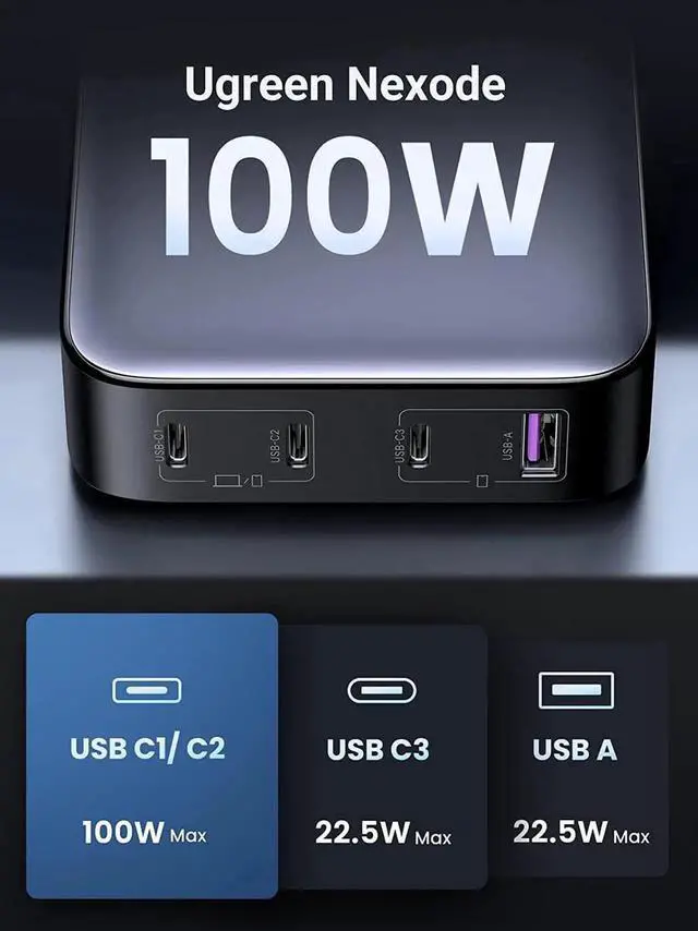 Alt view image 6 of 7 - 100W USB C Charger Nexode 4 Ports USB C Charging Station GaN Fast Desktop Charger Compatible with MacBook Pro XPS iPhone 16/16 Pro/15 Pro Galaxy S24/S23 Ultra iPad Steam Deck