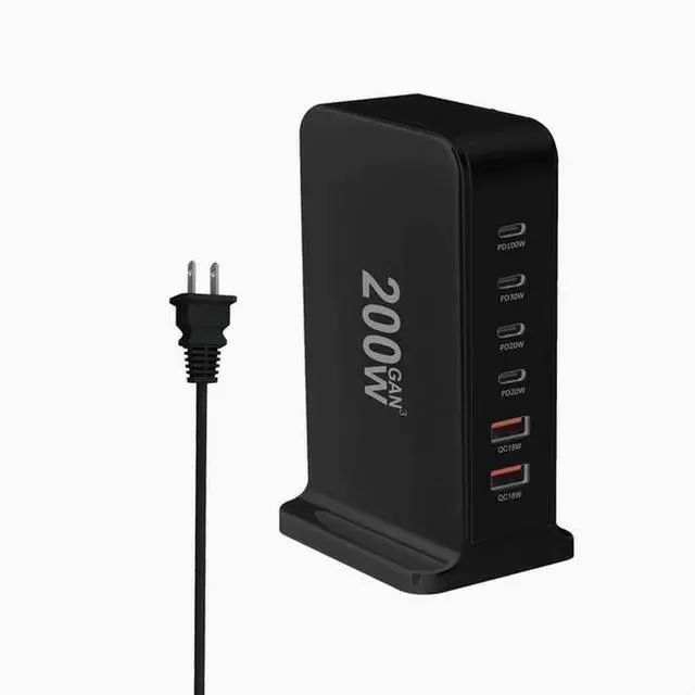 Main image of GaN 200W Fast Charger 6-Port USB A/C Charger QC3.0 PD3.0 Quick Charge for MacBook Pro/Air, Dell XPS,iPhone 15 Pro Cell Phone Charger Desk Charger Adapter