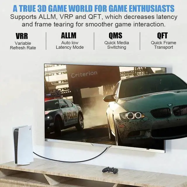 Alt view image 2 of 6 - 8K Game HDMI Cable Fiber Optic HDM1 2.1 (16ft) Long In-Wall Cable, Ultra High Speed 48Gbps, Supports 8K@60Hz, 4K@120Hz, Dynamic HDR, eARC, Compatible RTX3090, Xbox Series X, PS5, UHD SUHD TV