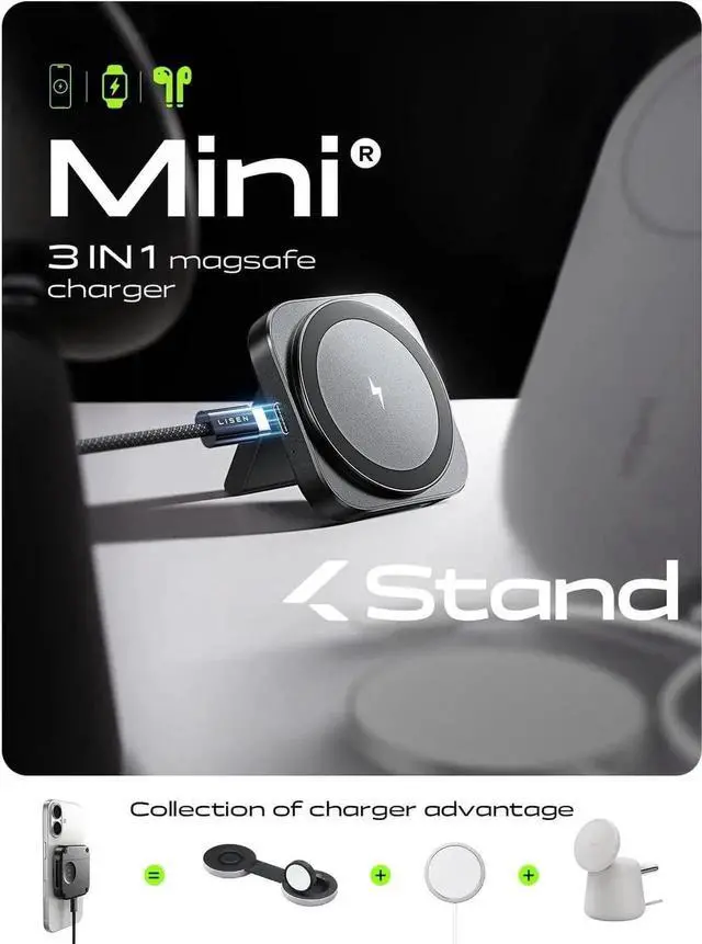 Alt view image 3 of 6 - Travel Charger Charging Station for Apple Magsafe Charge for iPhone 16 Travel Essentials Gift for Women and Men Magsafe Accessories Wireless Charger for iPhone 16/15/14/13/12 Airpods Watch