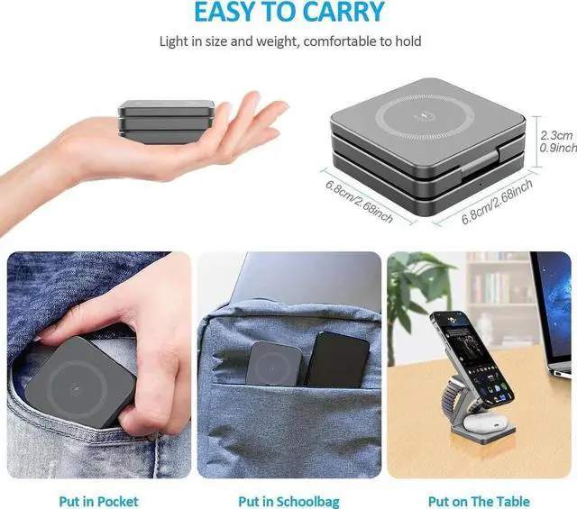 Alt view image 4 of 7 - Foldable Wireless Charger for iPhone Charging Station: 3 in 1 Charger Stand Multiple Devices for Apple - iPhone 15 14 Pro Max 13 12 - Apple Watch 9 8 7 6 5 4 3 2 Se - Airpods 3 2 Pro (Gray)