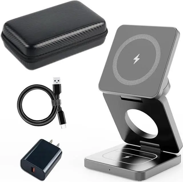 Main image of Foldable Wireless Charger for iPhone Charging Station: 3 in 1 Charger Stand Multiple Devices for Apple - iPhone 15 14 Pro Max 13 12 - Apple Watch 9 8 7 6 5 4 3 2 Se - Airpods 3 2 Pro (Gray)