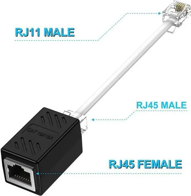 Alt view image 7 of 7 - RJ45 Female to RJ11 Male Adapter (2 Pack) Ethernet to Phone Line RJ45 8P8C Female to RJ11 6P4C Male Converter Adapter Cable