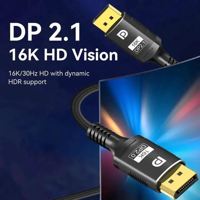 Alt view image 5 of 7 - 16K Displayport Cable 2.1 10ft,80Gbps Display Port 2.1 Cable Support 16K@30Hz 8K@120Hz/60Hz 4K@240Hz HDR,HDCP, DSC 1.2a, Dp to Dp Cable for FreeSync/G-Sync/Gaming Monitor/Graphics Card