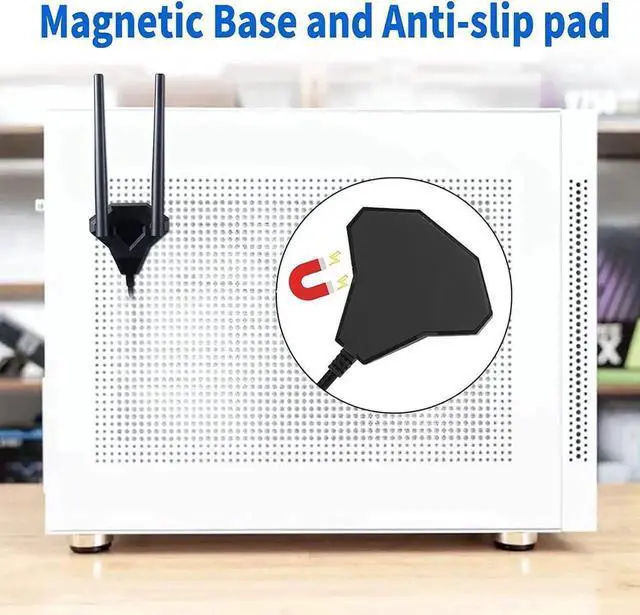 Alt view image 4 of 7 - Dual Band WiFi 2.4GHz 5GHz 5.8GHz RP-SMA Male WiFi Antenna with Magnetic Base for PC Desktop Computer PCI-E WiFi Network Card USB WiFi Adapter Bluetooth Card Wireless Router