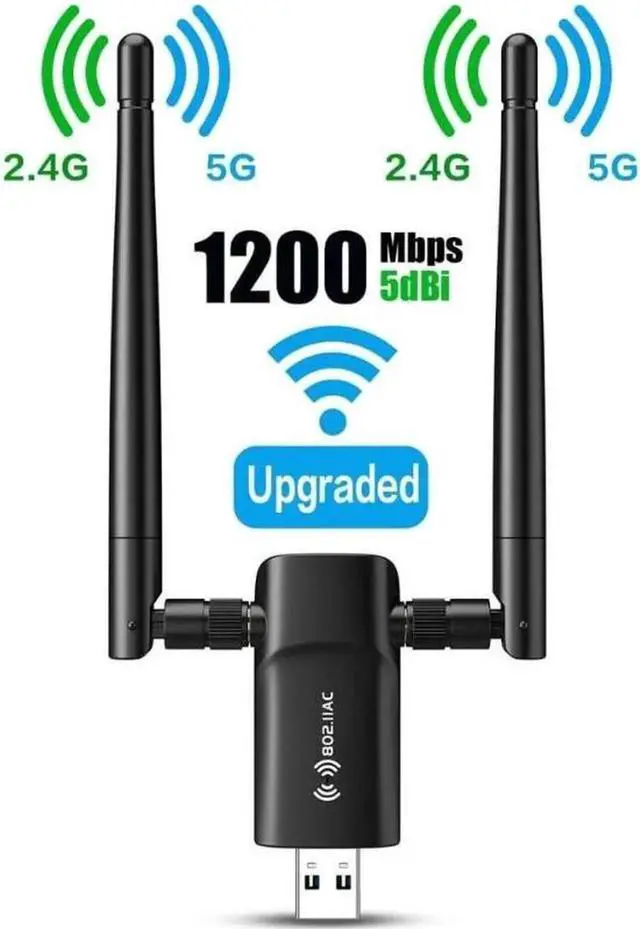 Alt view image 5 of 6 - USB WiFi Adapter PC - Nineplus 1200Mbps Dual 5Dbi Antennas 5G/2.4G WiFi Adapter for Desktop PC Laptop Windows11/10/8/7/Vista/XP, Wireless Adapter for Desktop Computer Network Adapters