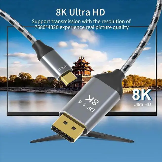 Alt view image 2 of 7 - USB C to DisplayPort 1.4 Cable [8K@60Hz, 4K@144Hz 120Hz, 2K@240Hz], Type C 3.1 to DP 1.4 Cable, [32.4 Gbps, Thunderbolt 3 Compatible] for MacBook Pro M1 M2, Mac Studio, Mac Mini, XPS, 6.6 ft.