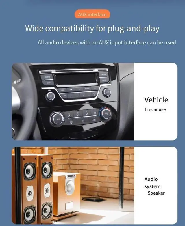 Alt view image 3 of 7 - Bluetooth 5.3 receiver, AUX car Bluetooth hands-free call navigation, wireless audio headphone, headset adapter