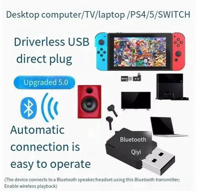 Alt view image 3 of 5 - PS5 Bluetooth compatible PS4/5.2 audio transmitter connects to computer games, TV to wireless headphones and speakers