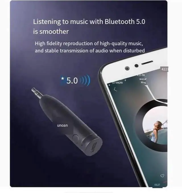 Alt view image 4 of 7 - Bluetooth 5.0 speaker power amplifier, wired to wireless, car AUX receiver, high-quality hands-free call, USB