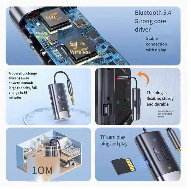 Alt view image 2 of 6 - Bluetooth 5.4 Receiver and transmitter, hands-free aux two-in-one wireless transmitter for aircraft fitness TV