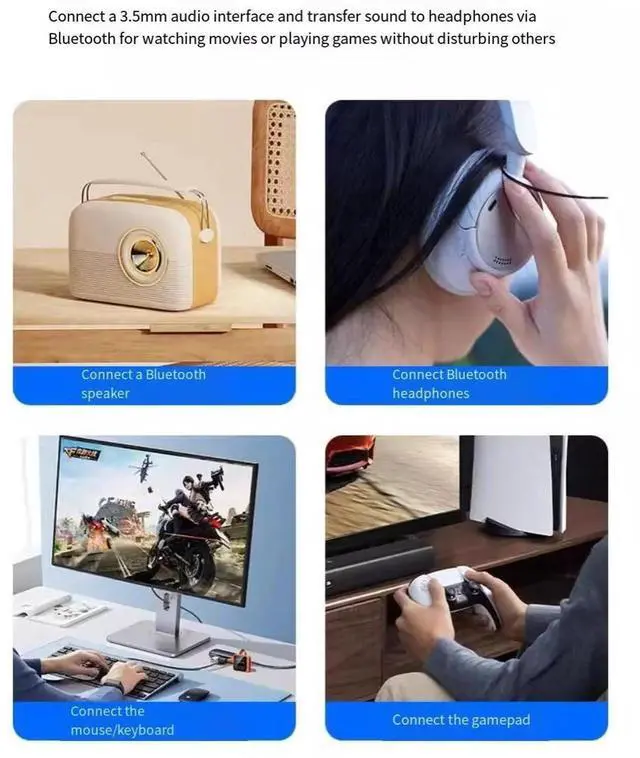 Alt view image 5 of 7 - Dual 3.5mm plug, aviation aircraft Bluetooth 5.3 audio conversion transmitter adapter two-in-one Bluetooth transceiver
