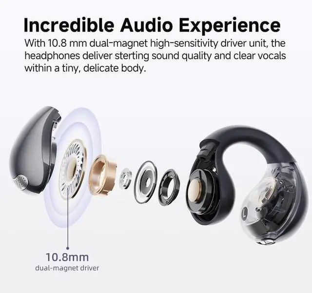 Alt view image 3 of 7 - QCY Crossky C30 Open Ear Headphones Wireless Bluetooth, Clip-On Earbuds with 4 ENC Noise Cancelling Mic, Stable Fit, Dual Connection, EQ Customized, Sports Earphones for Workout/Running
