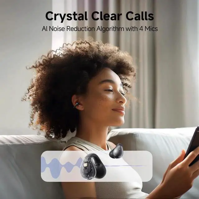 Alt view image 4 of 7 - QCY Crossky C30 Open Ear Headphones Wireless Bluetooth, Clip-On Earbuds with 4 ENC Noise Cancelling Mic, Stable Fit, Dual Connection, EQ Customized, Sports Earphones for Workout/Running