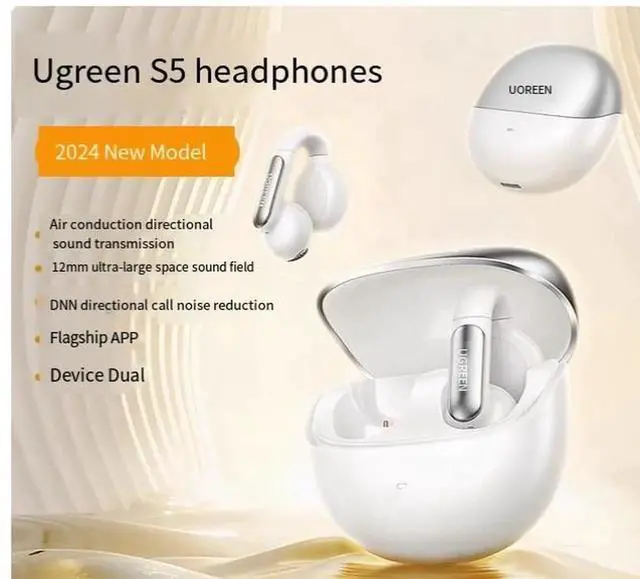 Main image of S5 Bluetooth headphones feature an IPX5 waterproof wireless open sports ear clip with bone conduction function, suitable for Apple and Xiaomi devices White