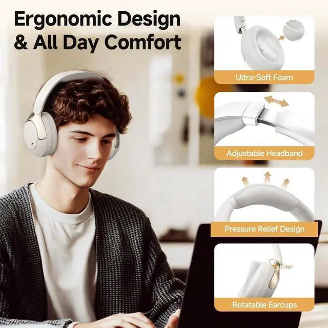 Alt view image 4 of 7 - QCY H3 PRO Adaptive ANC Wireless Headphones Over Ear, 50dB Active Noise Cancellation with Multiple Modes, LDAC Hi-Res Wireless Audio, 55H Playtime, Custom EQ via App, Bluetooth 5.4