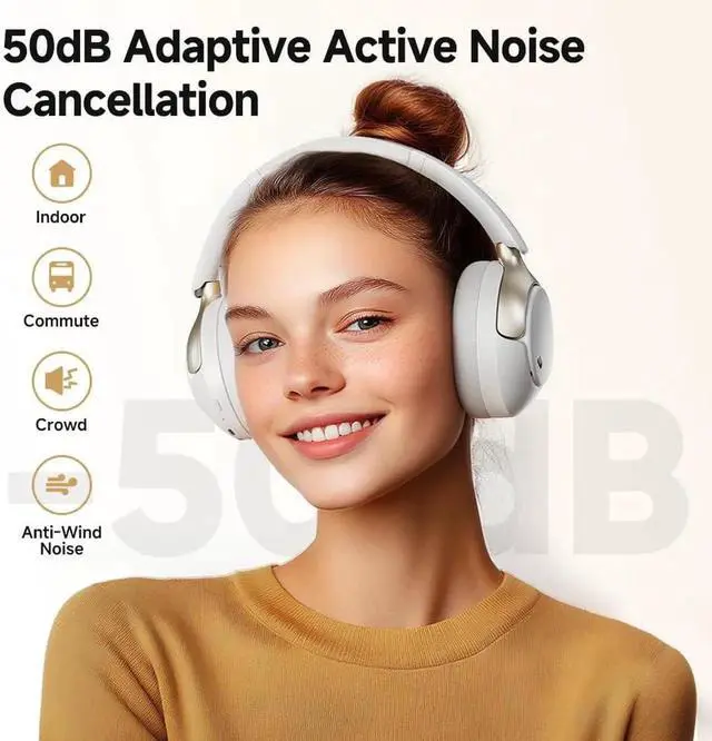 Alt view image 3 of 7 - QCY H3 PRO Adaptive ANC Wireless Headphones Over Ear, 50dB Active Noise Cancellation with Multiple Modes, LDAC Hi-Res Wireless Audio, 55H Playtime, Custom EQ via App, Bluetooth 5.4