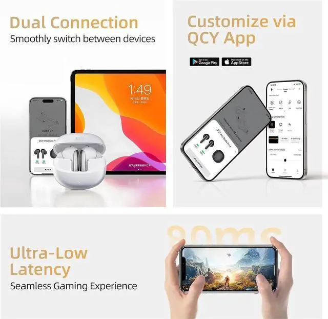 Alt view image 6 of 7 - QCY MeloBuds Pro Aadptive Hybrid Active Noise Cancelling Wireless Earbuds, Reduce Noise by Up to 99%, Bluetooth 5.3 Wireless LDAC Hi-Res Audio, 34H Playtime, Comfortable Fit, Custom EQ via App