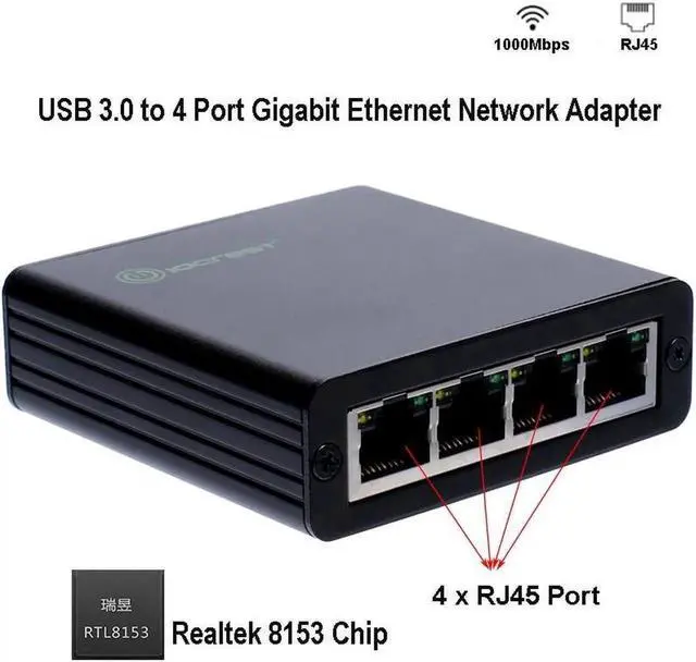 Alt view image 2 of 7 - USB 3.0 To RJ45 Network Card Adapter USB3.0 to 4 Ports 10/100/1000M Gigabit Ethernet Controller Adapter 10/100/1000 USB Gigabit Lan Network NIC Adapter