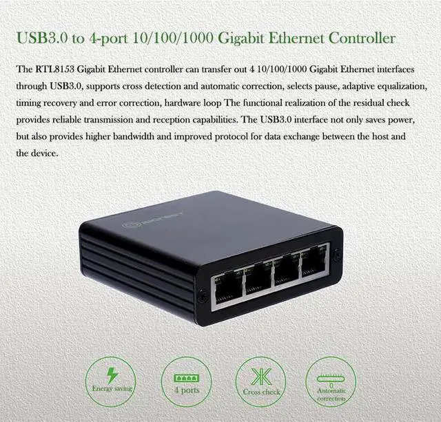 Alt view image 3 of 7 - USB 3.0 To RJ45 Network Card Adapter USB3.0 to 4 Ports 10/100/1000M Gigabit Ethernet Controller Adapter 10/100/1000 USB Gigabit Lan Network NIC Adapter