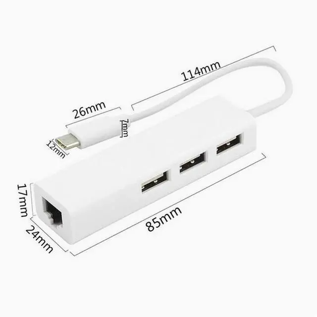 Alt view image 2 of 4 - Type-C 2.0 to Network cable HUB 100 Mbit no-drive Hub network card +USB 2.0 type-c to RJ45