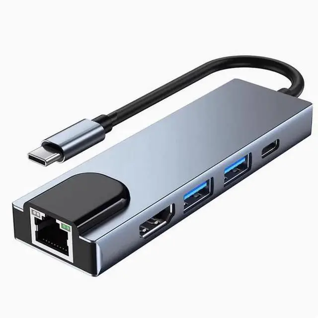 Main image of Yp-c 5-in-1 multi-function network card dock usb hub+ network card +HDMI+PD brain switching dock