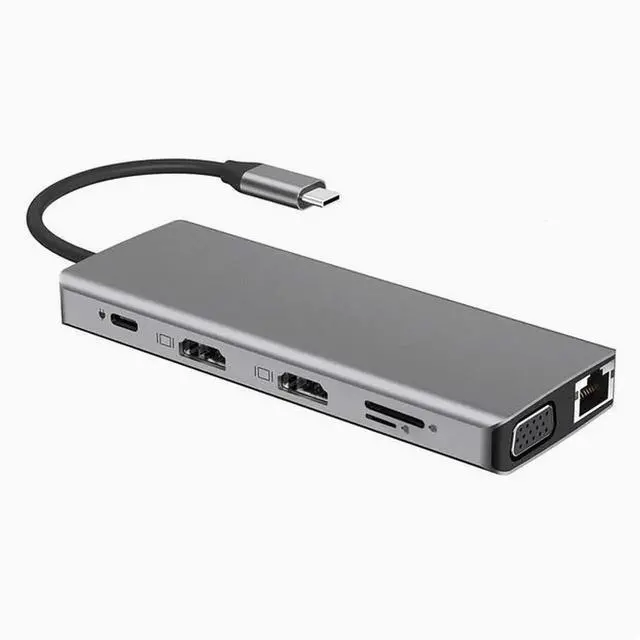 Alt view image 3 of 4 - 12-in-1 TYPE-C to dual HDMI 4K VGA port USB3.0 HUB converter Gigabit network port