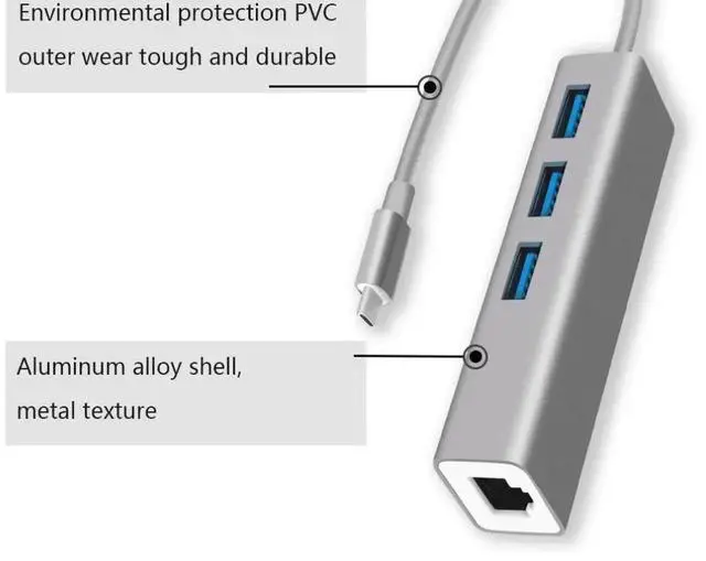 Alt view image 3 of 4 - Type-C to RJ45 external Gigabit network card + 3.0 HUB computer converter dock