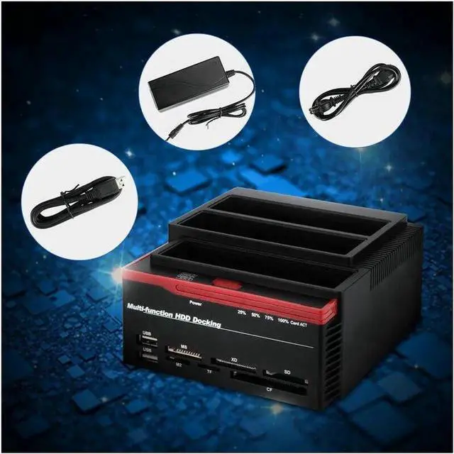 Alt view image 2 of 7 - HDD Docking Station IDE SATA Dual USB 3.0 Clone Hard Drive Card Reader 3-Bay