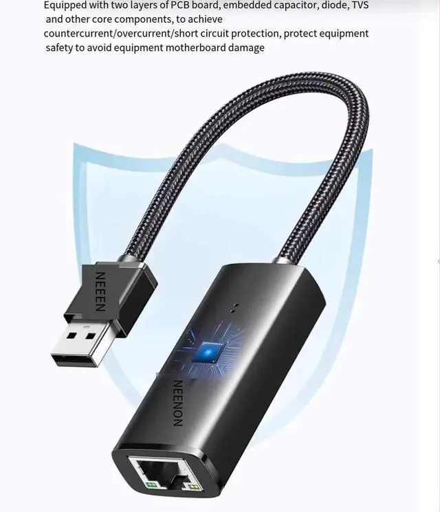 Alt view image 3 of 6 - USB to Network port Wired to rj45 connector Gigabit network Computer network Card typec Broadband converter Ethernet Cable Docking dock Suitable for desktop laptop mobile phone tablet Black
