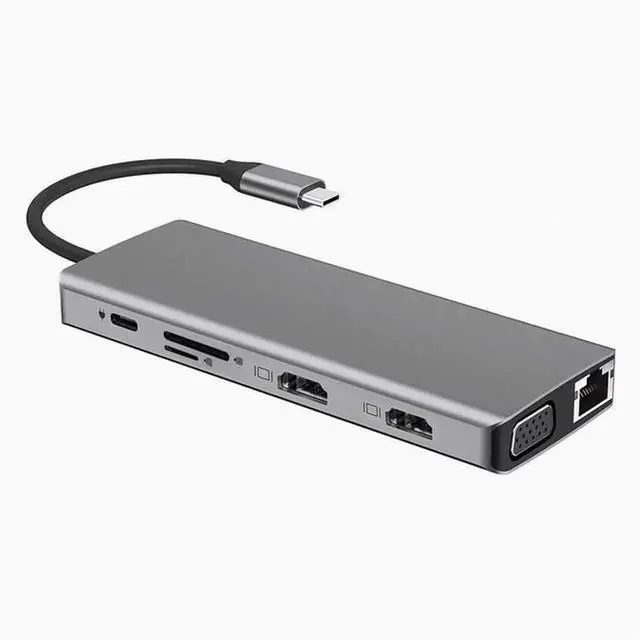 Alt view image 2 of 5 - type-c Docking 12 in 1 dual HDMI HD 4K Docking hub laptop USB3.0 hub