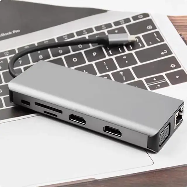 Alt view image 5 of 5 - type-c Docking 12 in 1 dual HDMI HD 4K Docking hub laptop USB3.0 hub