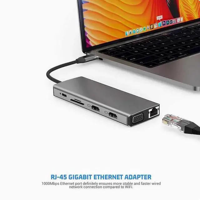 Alt view image 4 of 5 - type-c Docking 12 in 1 dual HDMI HD 4K Docking hub laptop USB3.0 hub