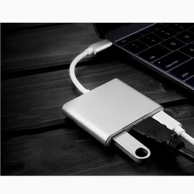 Alt view image 4 of 4 - type-c to hdmi 3-in-1 conversion cable usb3.0 Multi-function dock 4k aluminum converter