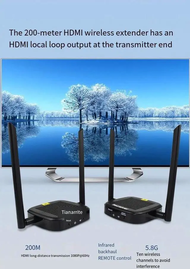 Alt view image 5 of 6 - 4K HDMI wireless transmitter, high-definition WIFI signal extender, 200-meter loop-out 5.8G video transmitter