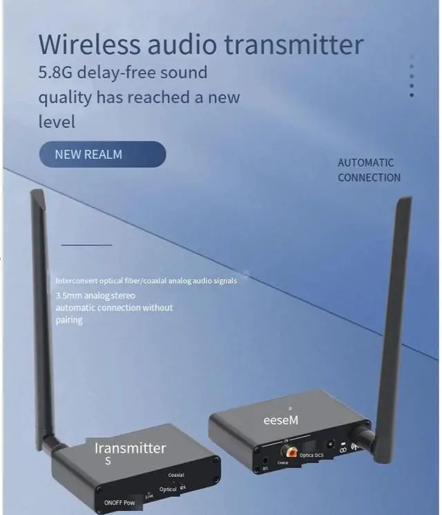 Alt view image 3 of 6 - The 5.8G audio transmitter is a delay-free wireless audio transmitter that automatically connects to the optical fiber coaxial for mutual signal transmission